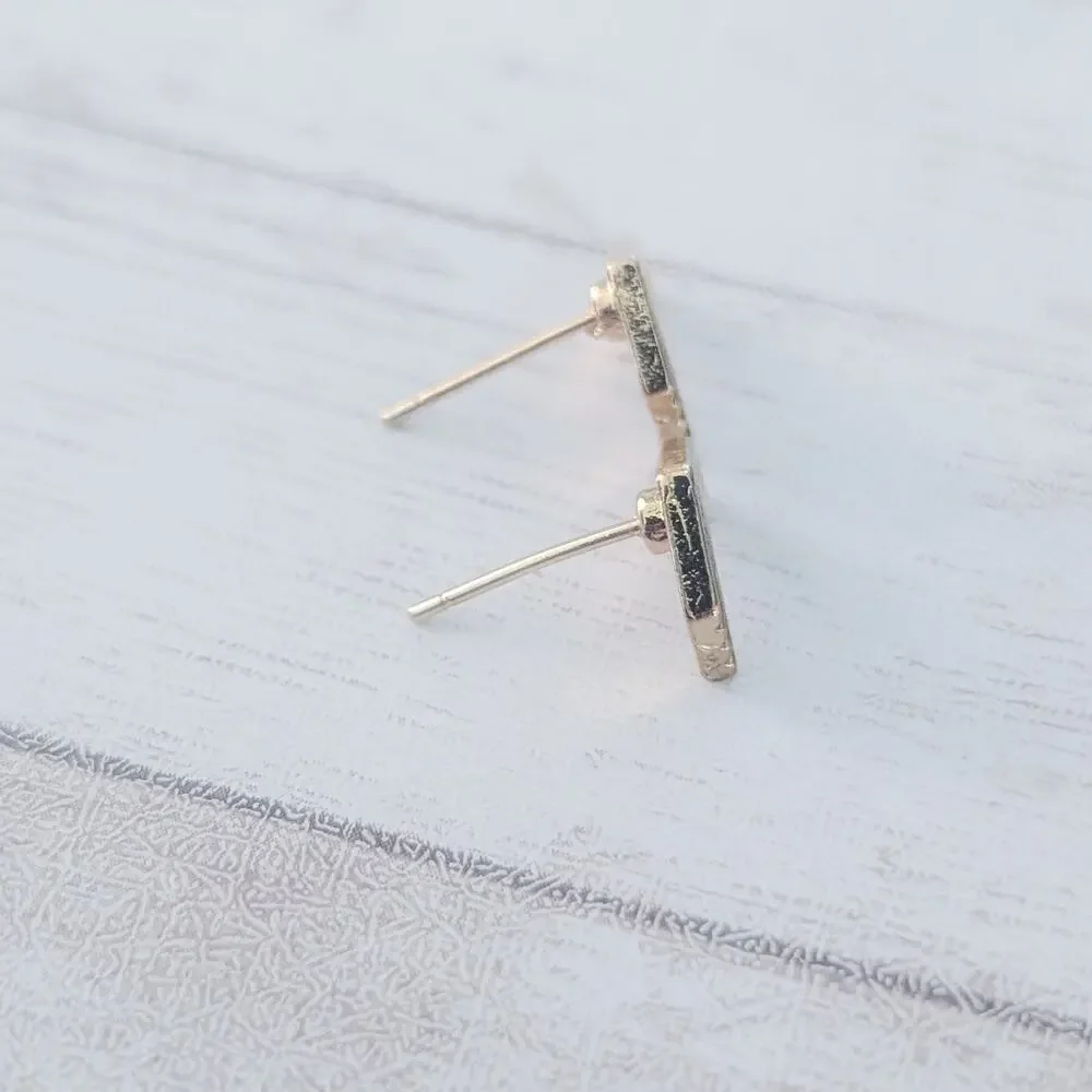 Stud Earrings - Gold Tone Chevron - Picture 7 of 8